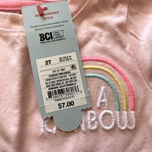 NWT light pink peplum top with embroidered rainbow on chest 2T never worn